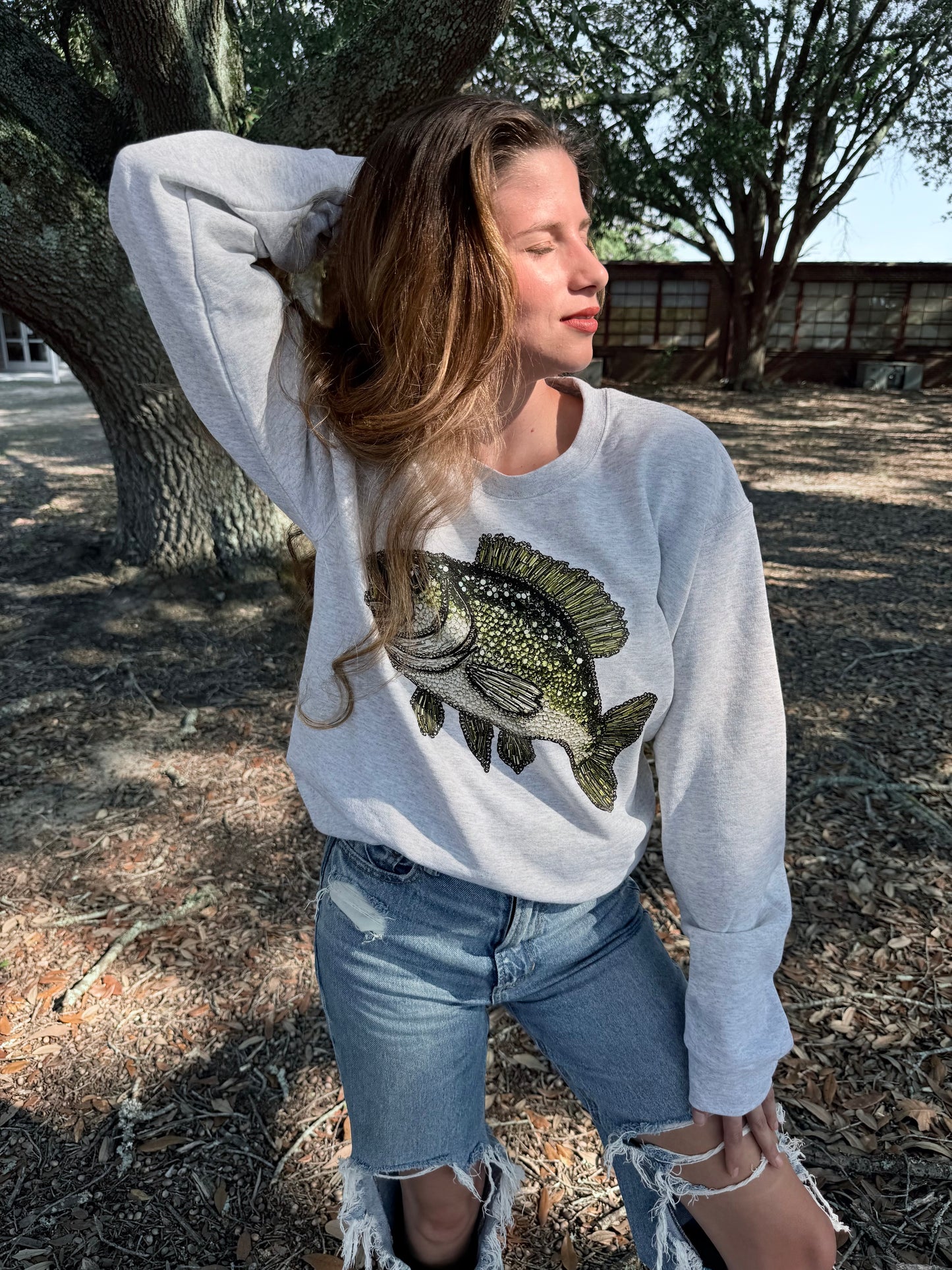 Faux Bedazzled Fish Crewneck