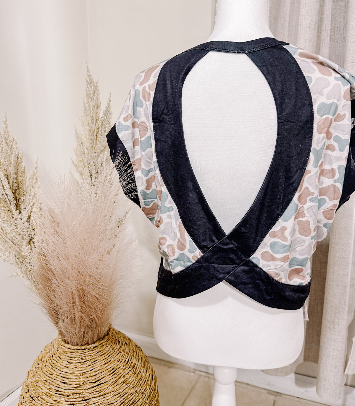 Camo Crisscross Open Back Top