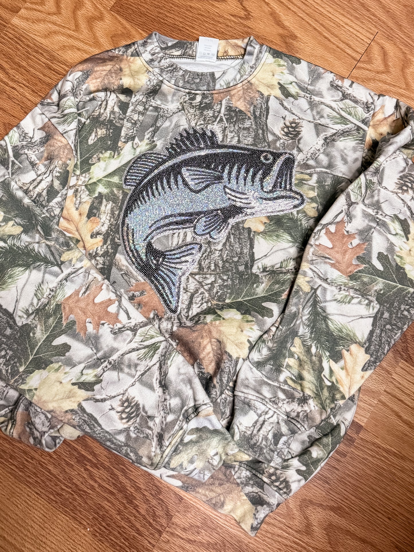 Sparkly Bass Patch Camo Cotton Crewneck