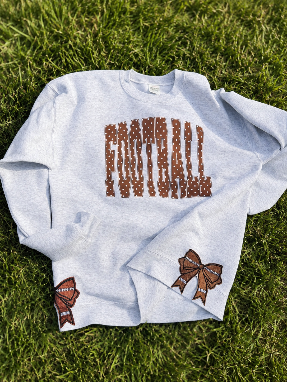 Football Polka Dot Crewneck with Bow Sparkle side Slits