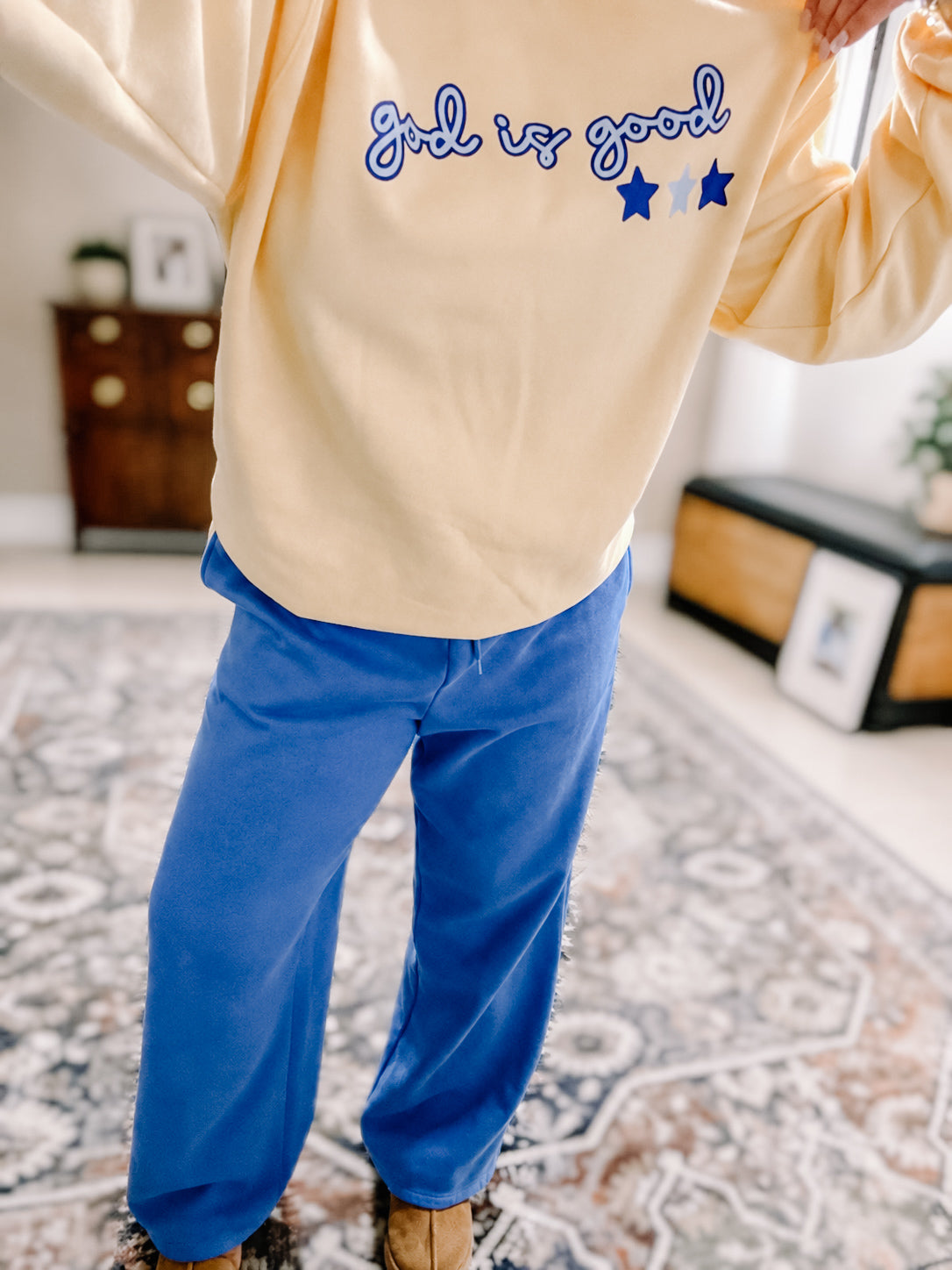 God is good butter yellow crewneck
