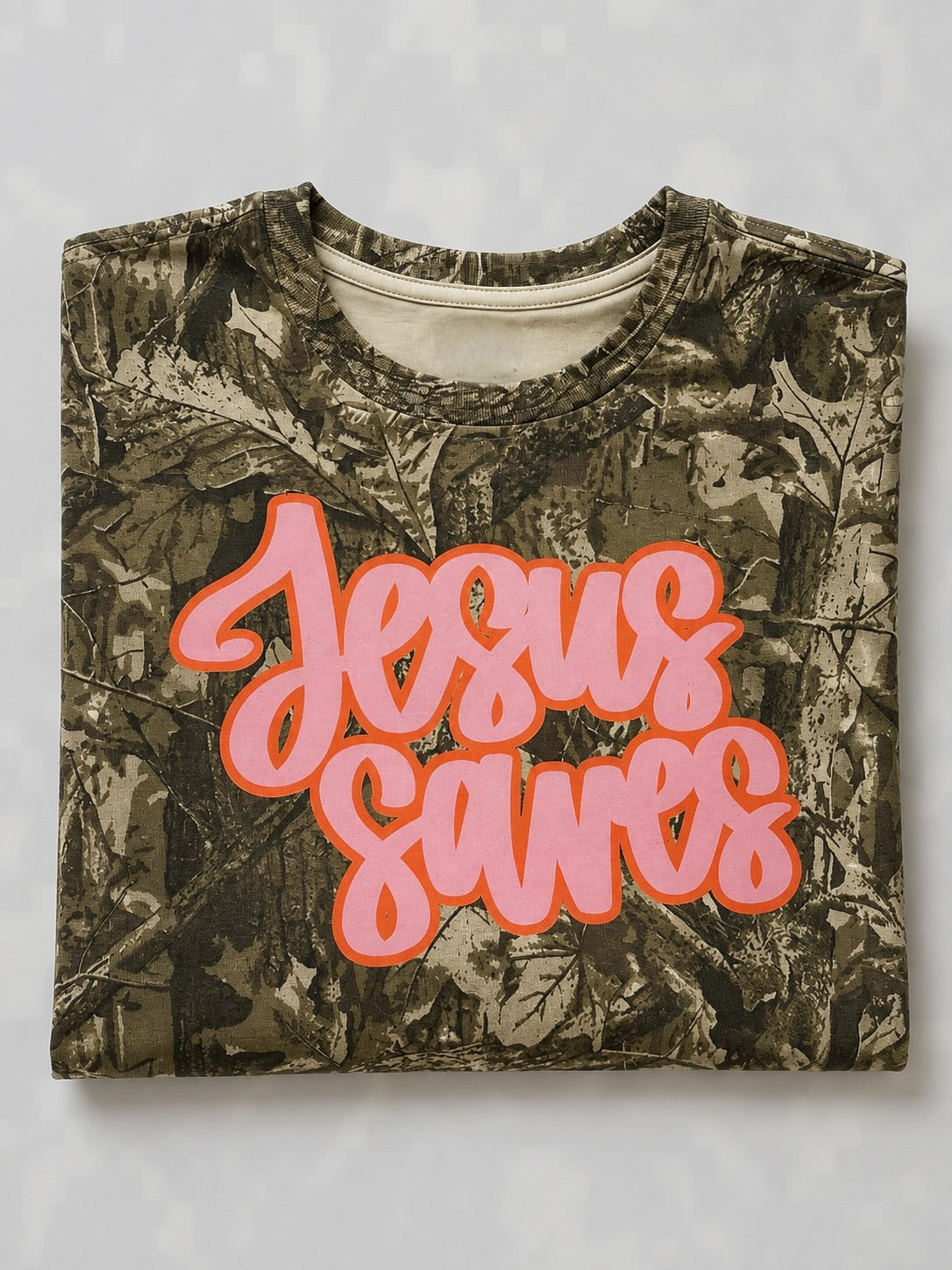 Jesus saves camo oversized tee