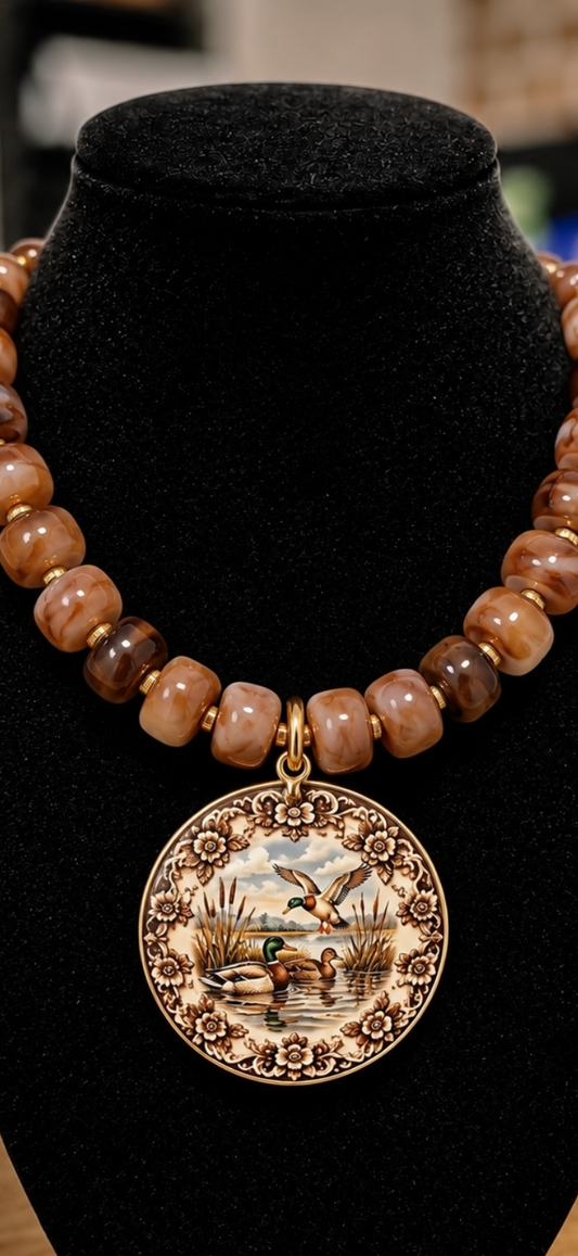 Beaded Fowl & Floral statement necklace
