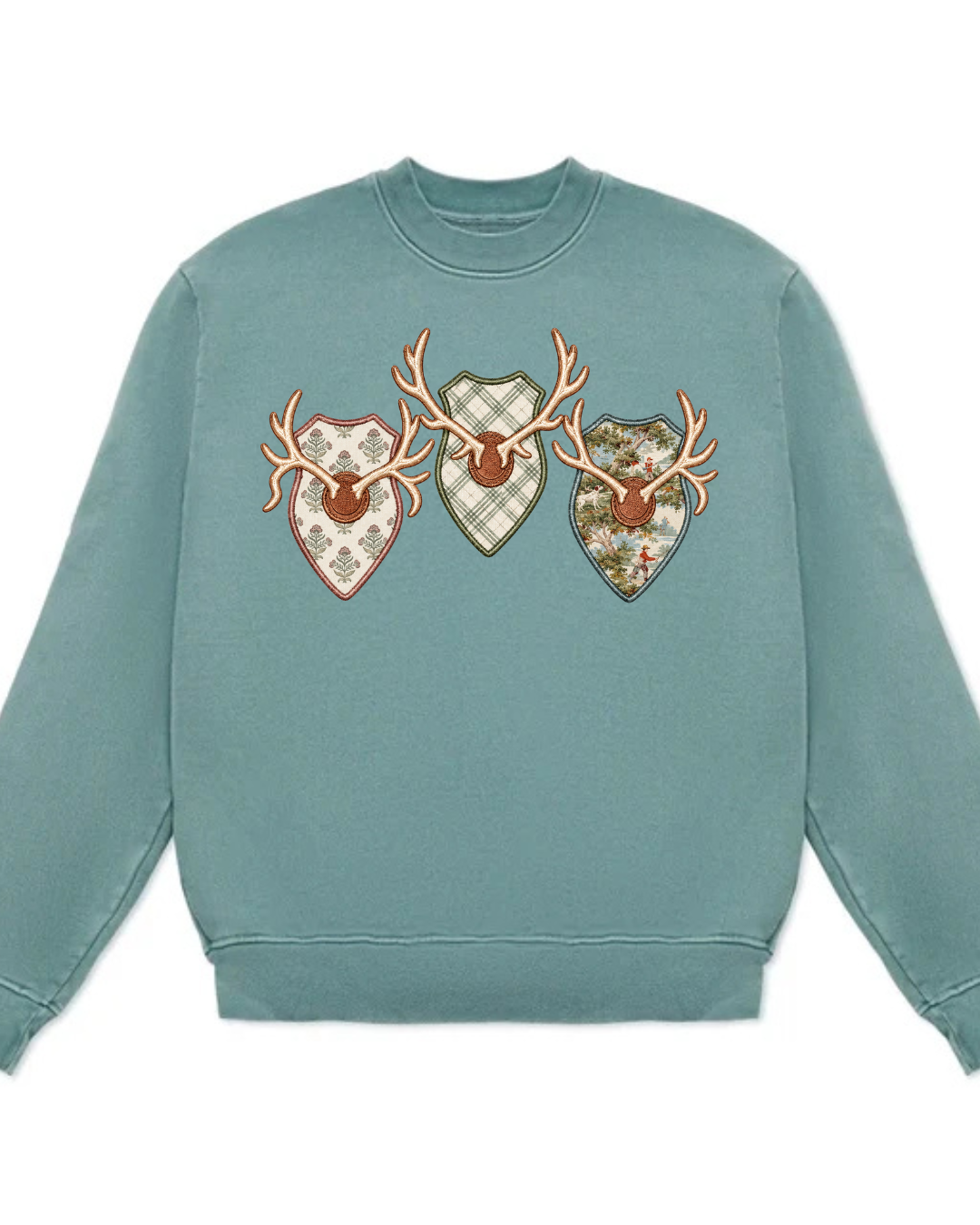 Faux European Mount Patchwork Cotton Crewneck