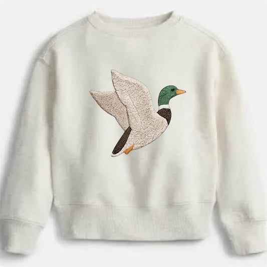 Faux embroidered kids crewneck