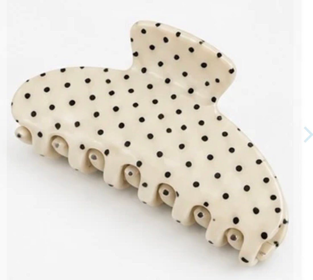 Cream Polka Dot Claw Clip