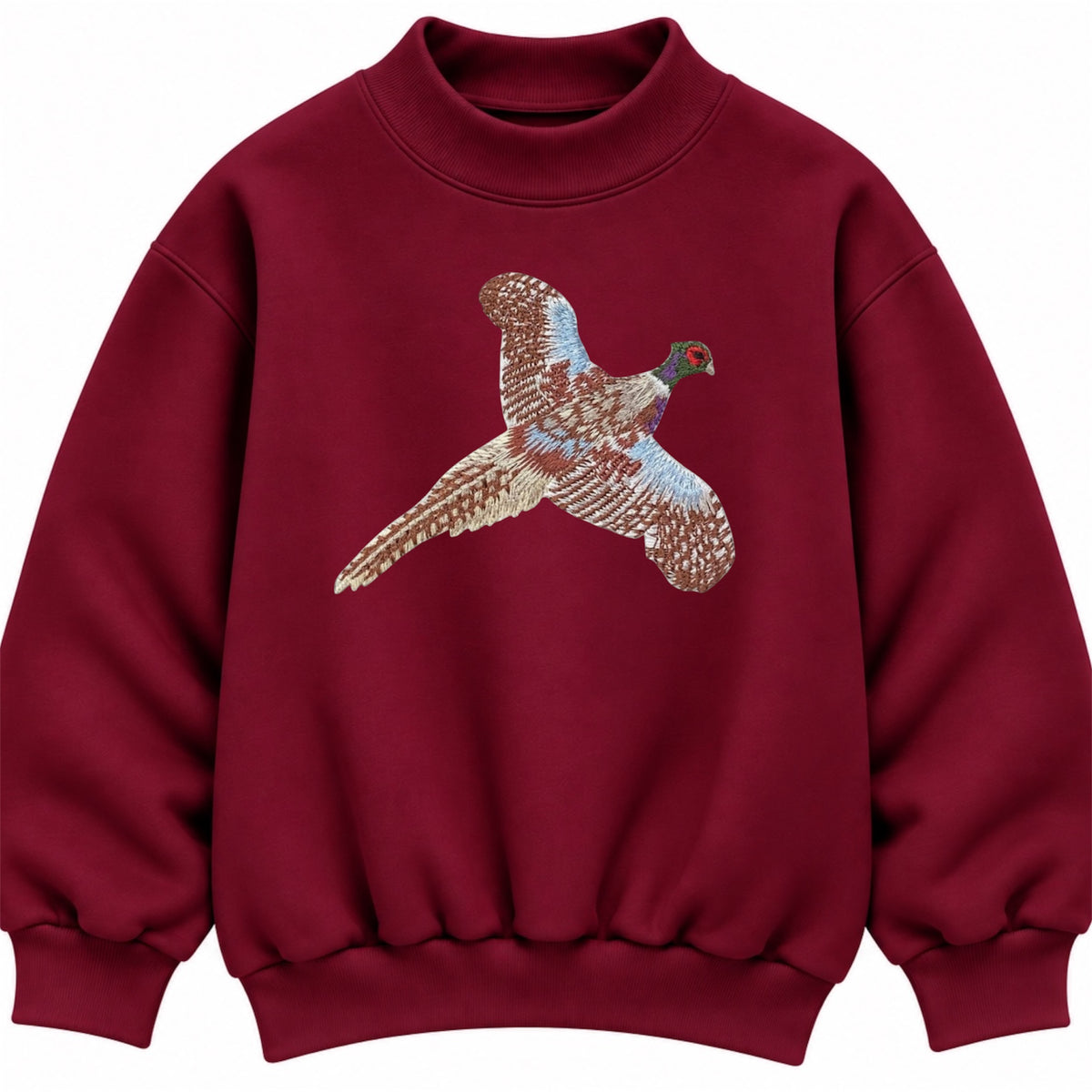 Faux Embroidered Pheasant Mockneck