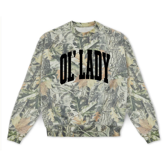 ol’ lady camo oversized crewneck in camo