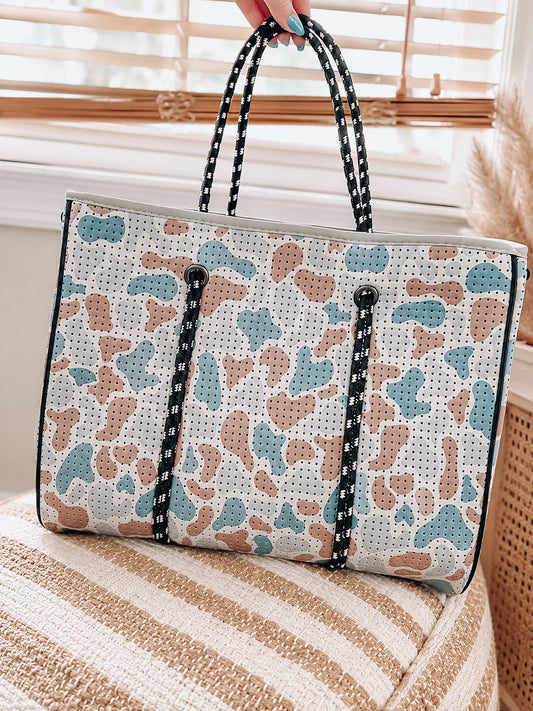 Large Neoprene Camo Tote Bag with matching pouch