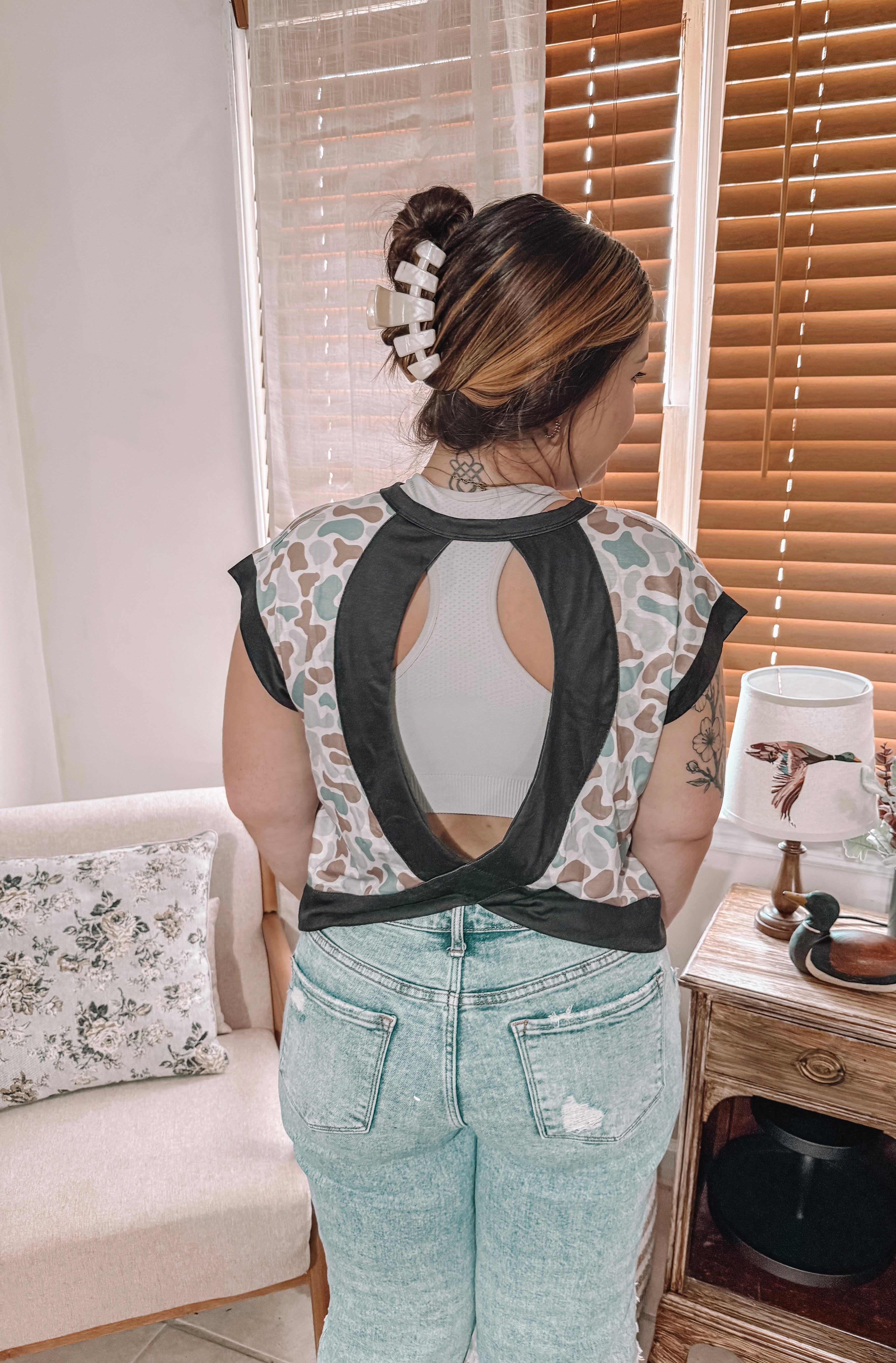 Camo Crisscross Open Back Top