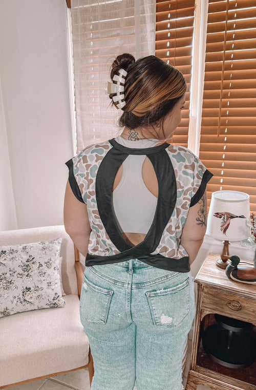 Camo Crisscross Open Back Top