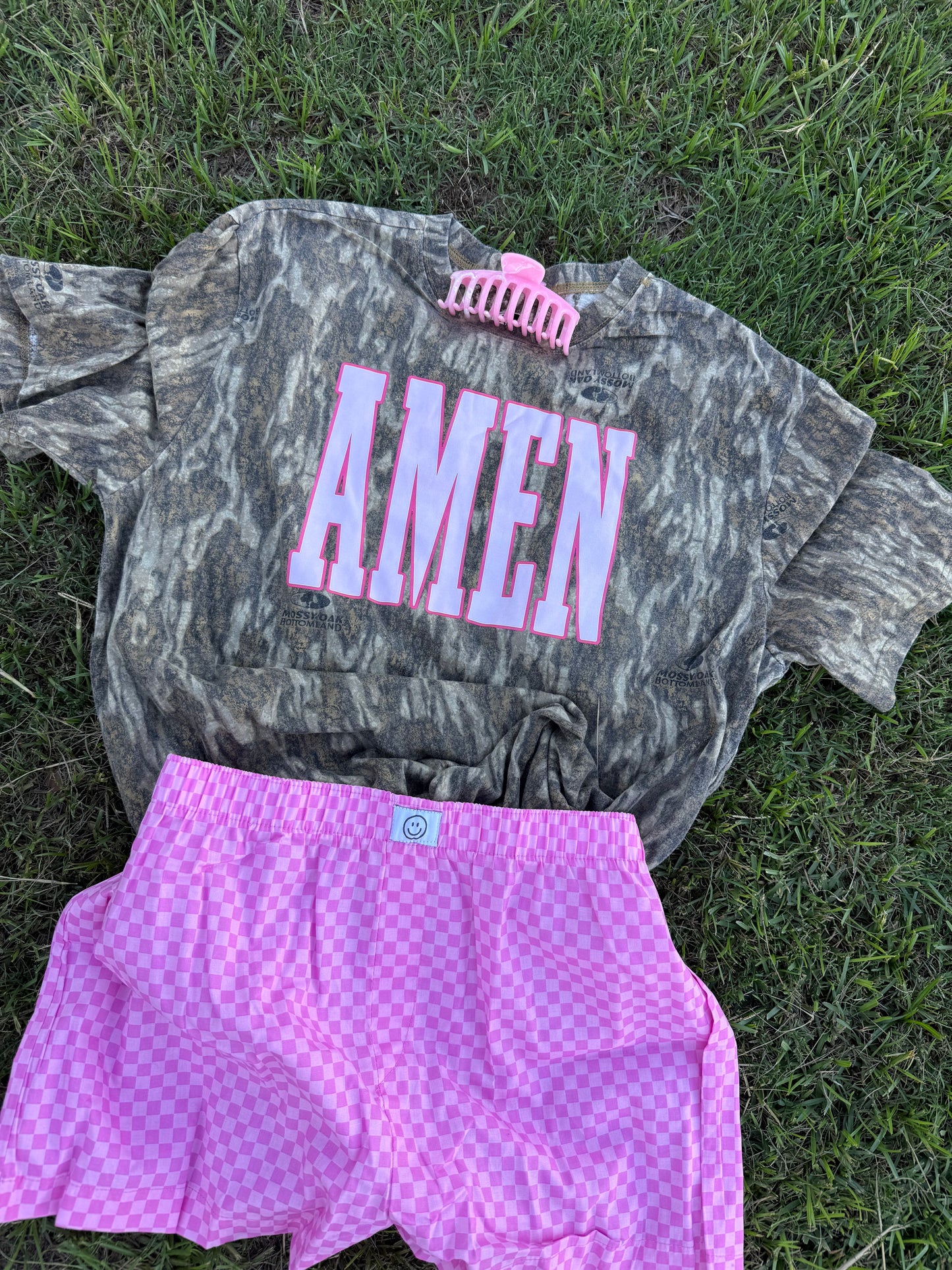 PINK ON PINK AMEN bottomland tee