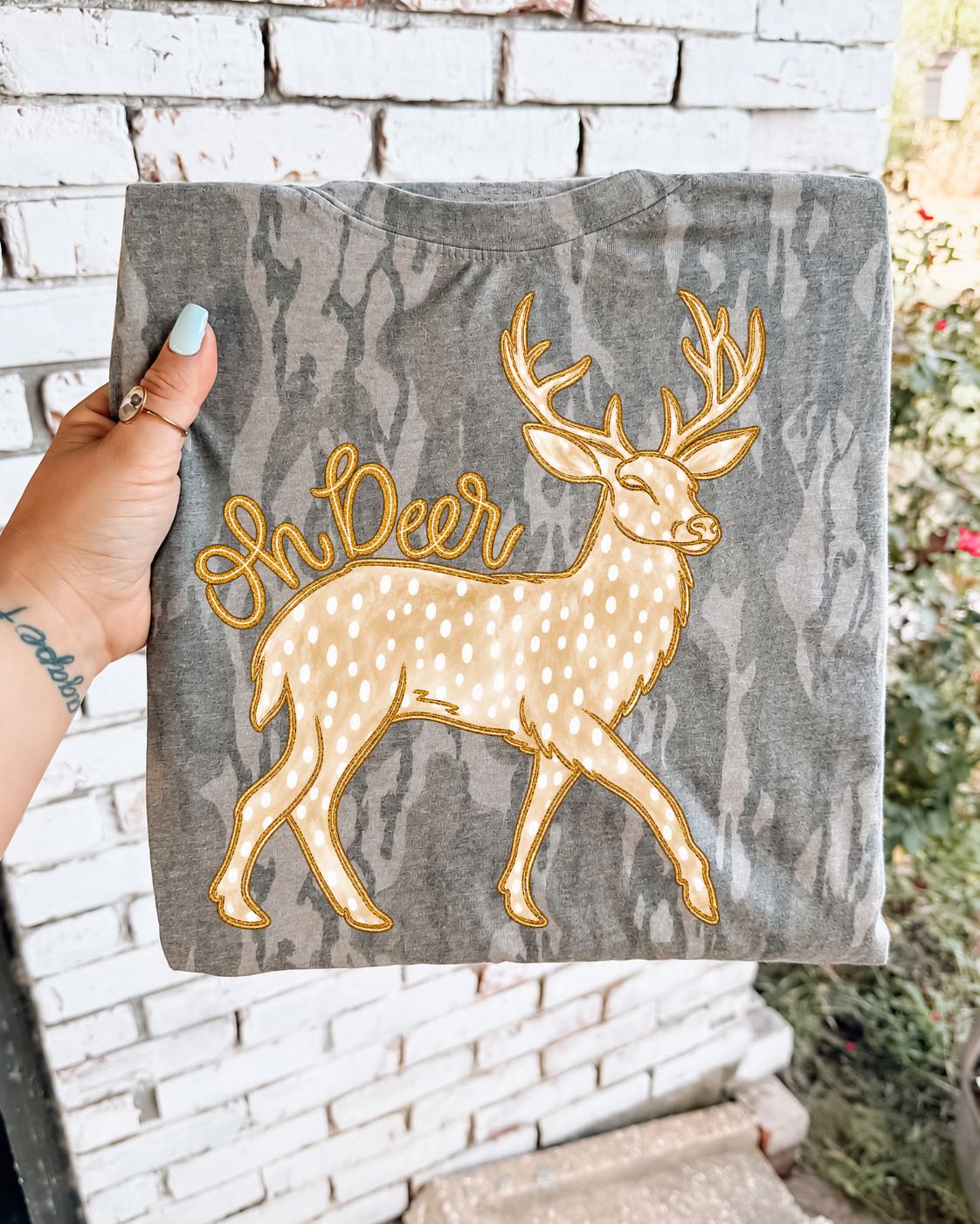 Oh Deer Glitter Buck Camo Tee