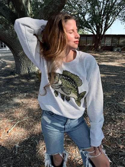 Faux Bedazzled Fish Crewneck