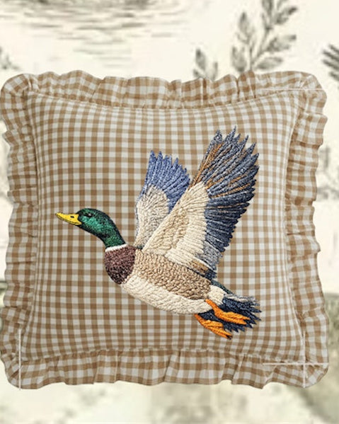 Gingham Mallard Ruffle Accent Pillow