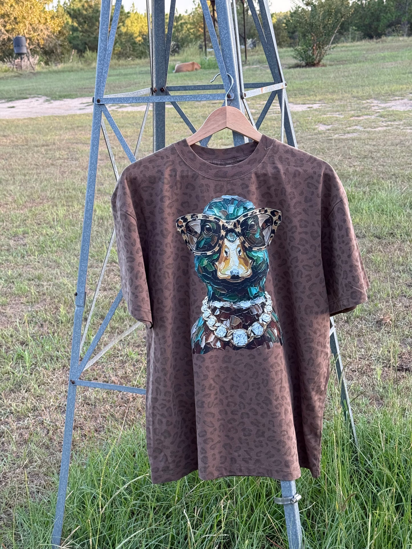 Glam Mallard on Cheetah Oversized Tee