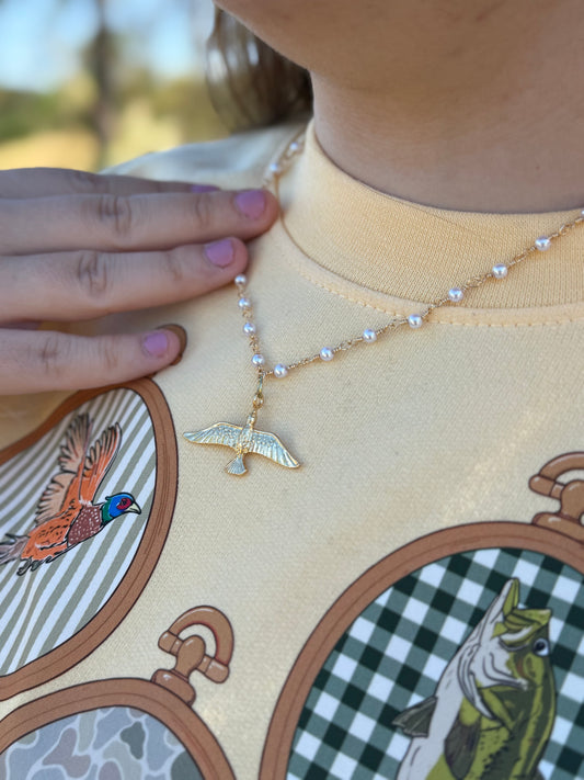 Pearl Rosary Chain Flying Bird Necklace
