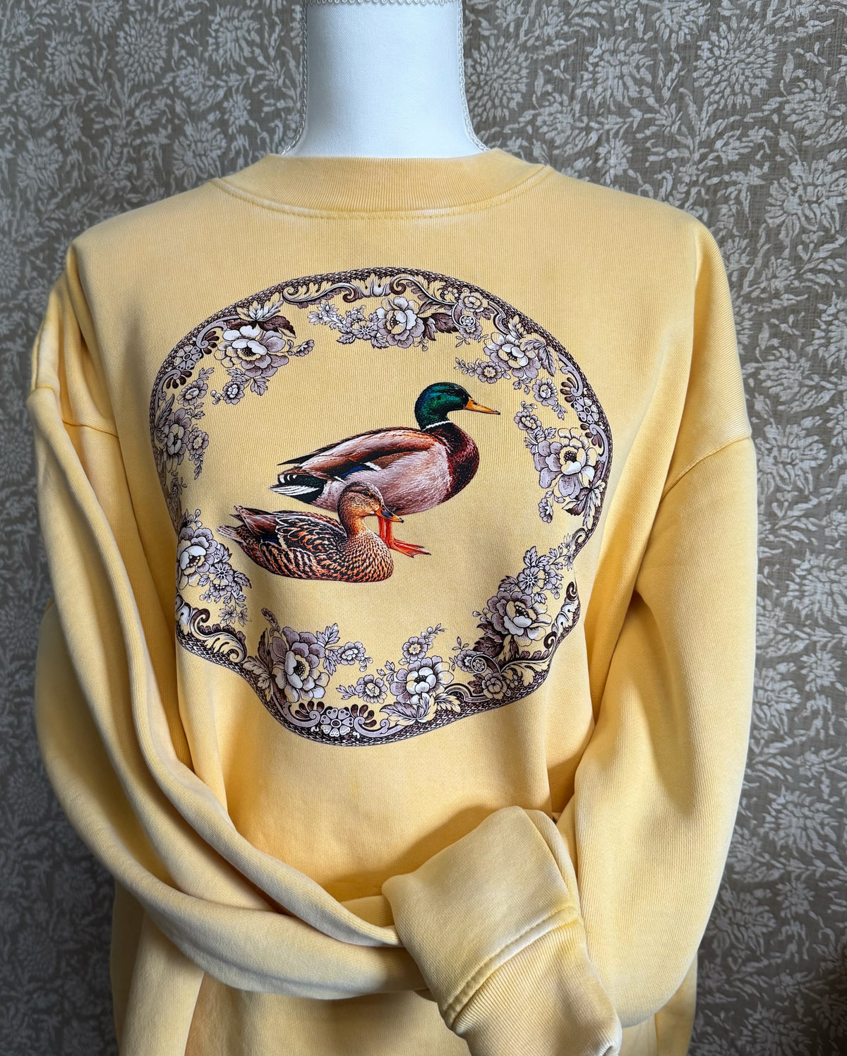 Vintage inspired waterfowl and floral heavy weight crewneck