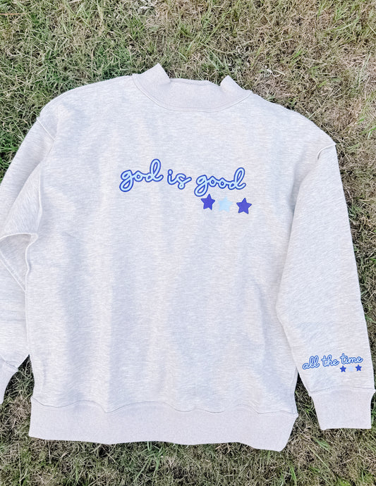 God is good mock neck (blue)